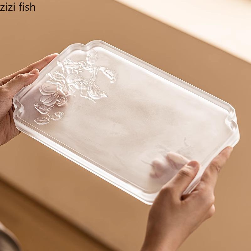 Frosted Glass Tea Tray Home Dry Foam Tray Creative Tea Set Tea Ceremony Accessories Dessert Tray Candy Trays Specialty Tableware