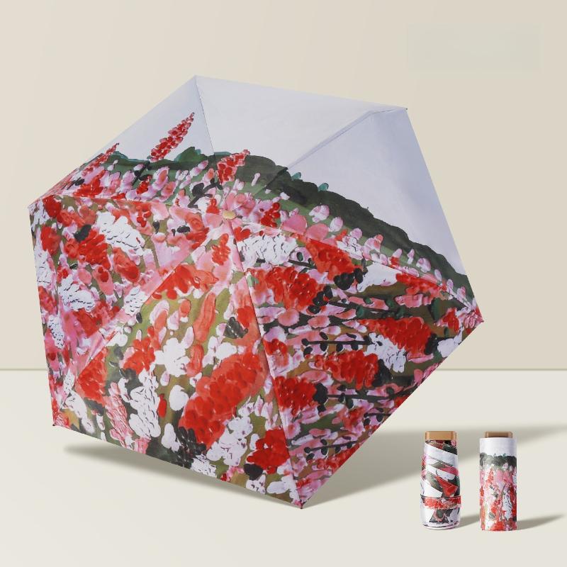 Mini Flat Pocket Umbrella Oil Painting Flower Anti UV Sunscreen Compact Folding Parasol