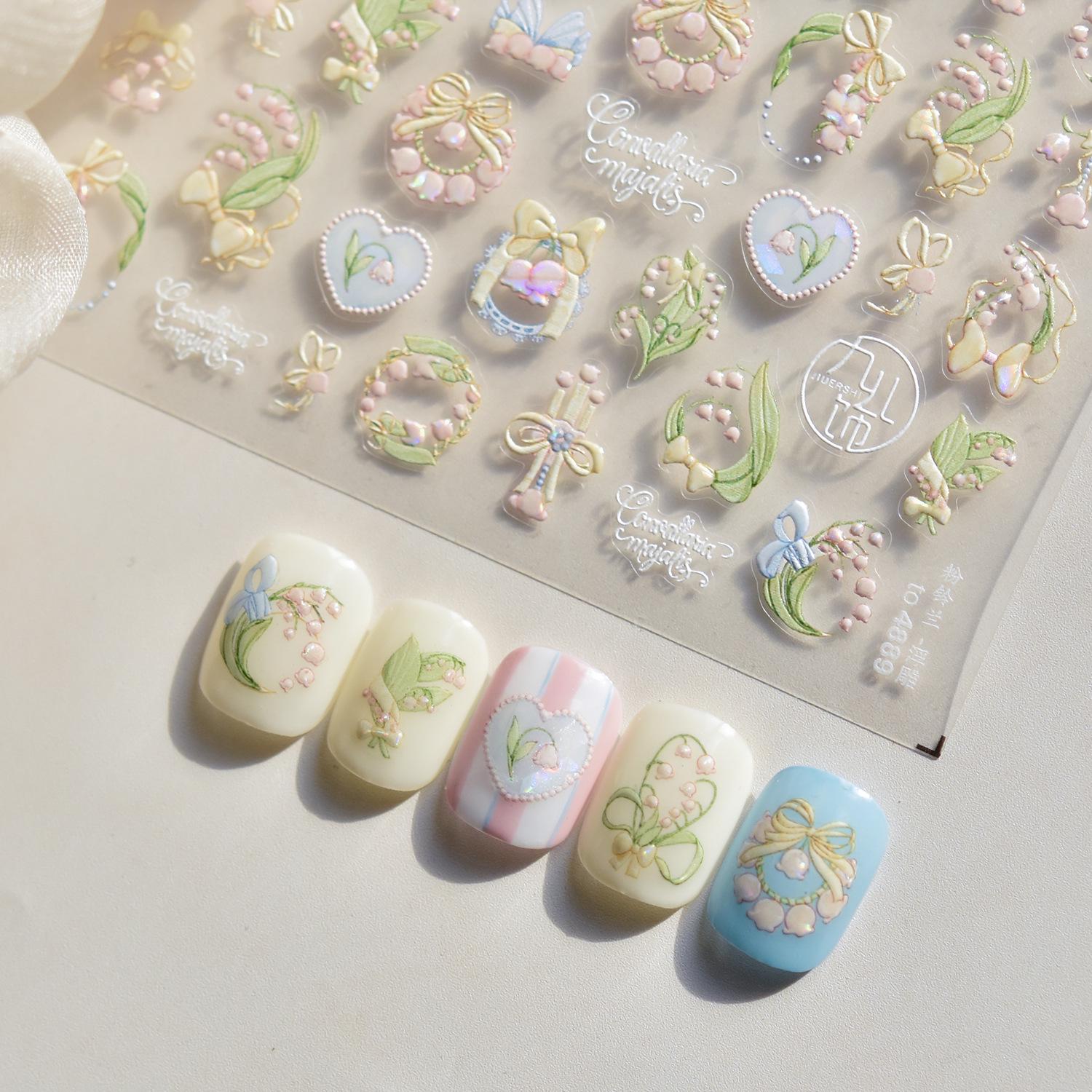 

Tomoni Embossed Pink Lily Nail Art Stickers - Japanese Style