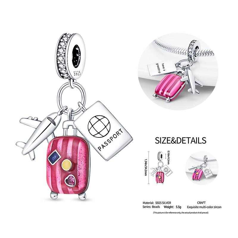 925 Silber Flugzeug Reise Gepäck Charms Perle Passend für 3mm Armband Damen DIY Schmuck Geschenke Original Charms