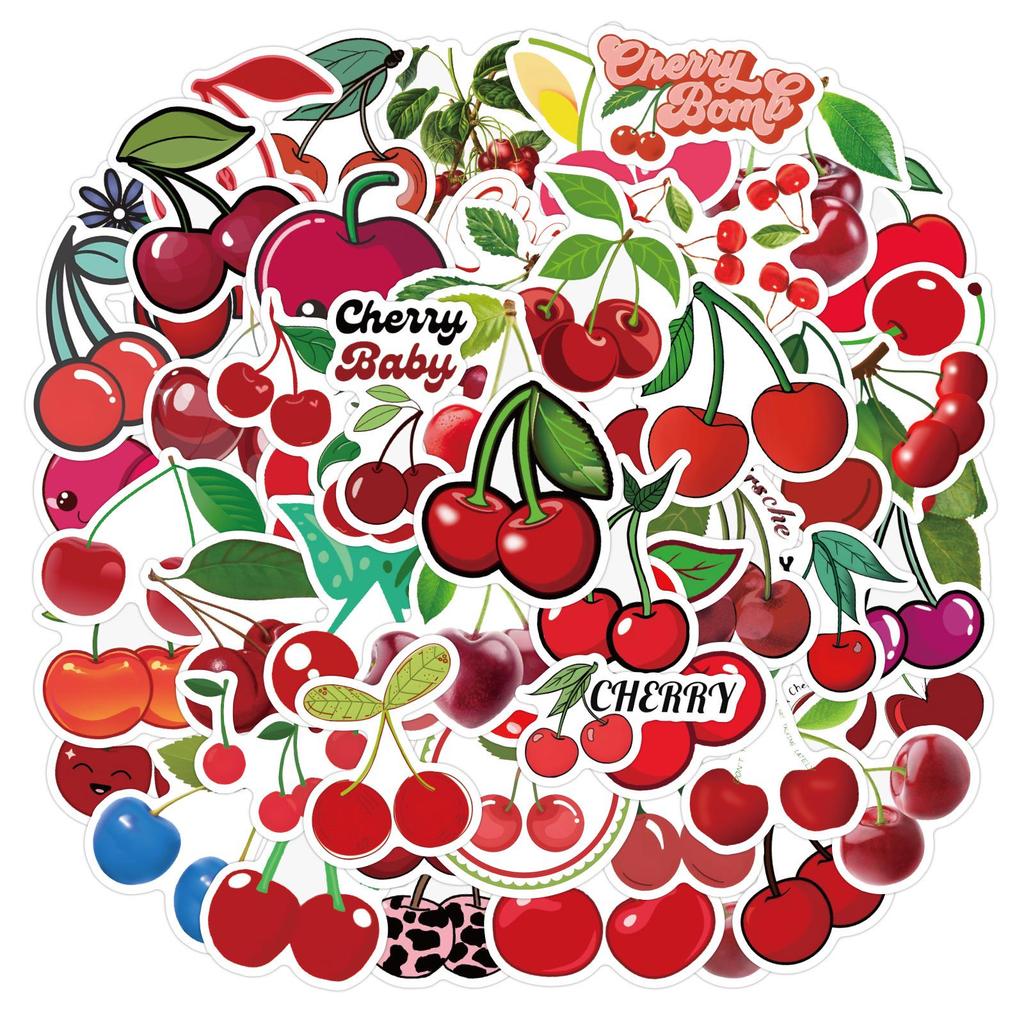 60pcs Cartoon Cherry Fruit Stickers – Waterproof Decoration for Journals, Stationery, Water Bottles & Computers