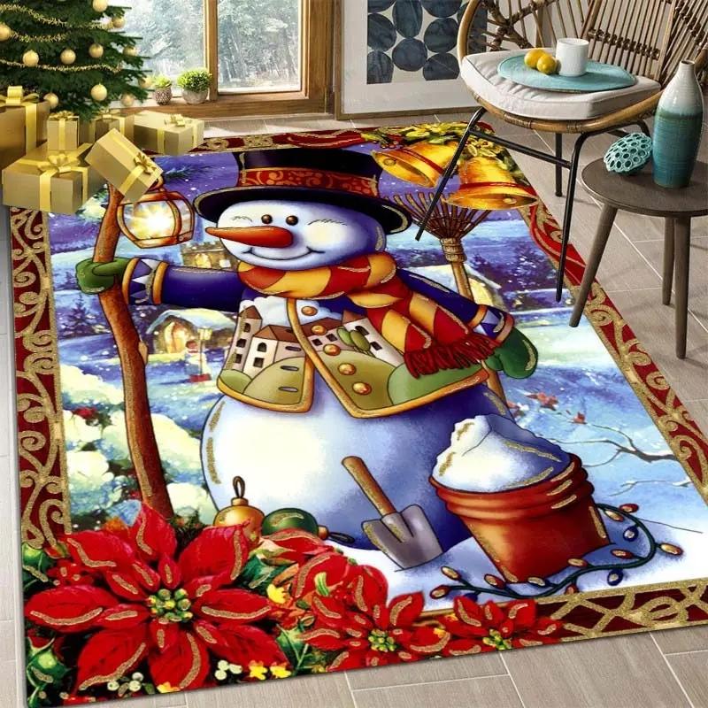 

Christmas Poinsettia Snowman Carpet Large Area Rugs for Living Room Bedroom Floormat Home Decor Sofa Table Entrance Mat 40x60cm 16x24inch
