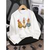 Girls' Long-Sleeve Round Neck Sweatshirt with Printed Design Funny Chicken Print Suitable for Spring And Autumn, Fashionable And Casual