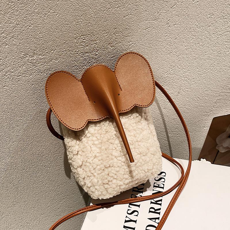 2025 Autumn and Winter New Animal Bag Fashion Japan and Korea Leisure Mini Shoulder Crossbody Granular Wool Lamb Mobile Phone Bag
