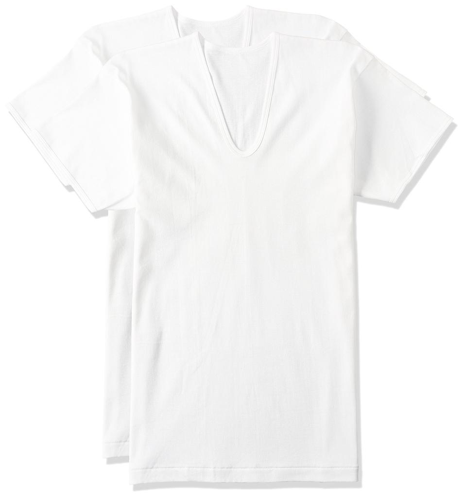 Gunze RP58162 Inner Rib Short Set of Size LL To Japan Size Men's Shirts, Far-Infrared Knit, 100% Cotton, Sleeve, U-Neck, 2, White, (Japan XL)