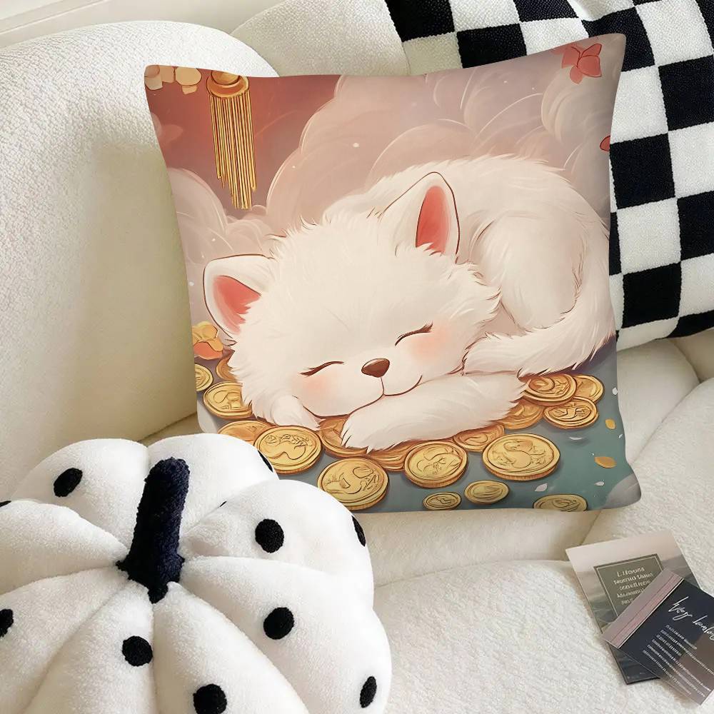 Cute Lucky Cat Pillow Case Fashion Square Pillowcase Bedroom Sofa Room Ins Decoration Leisure