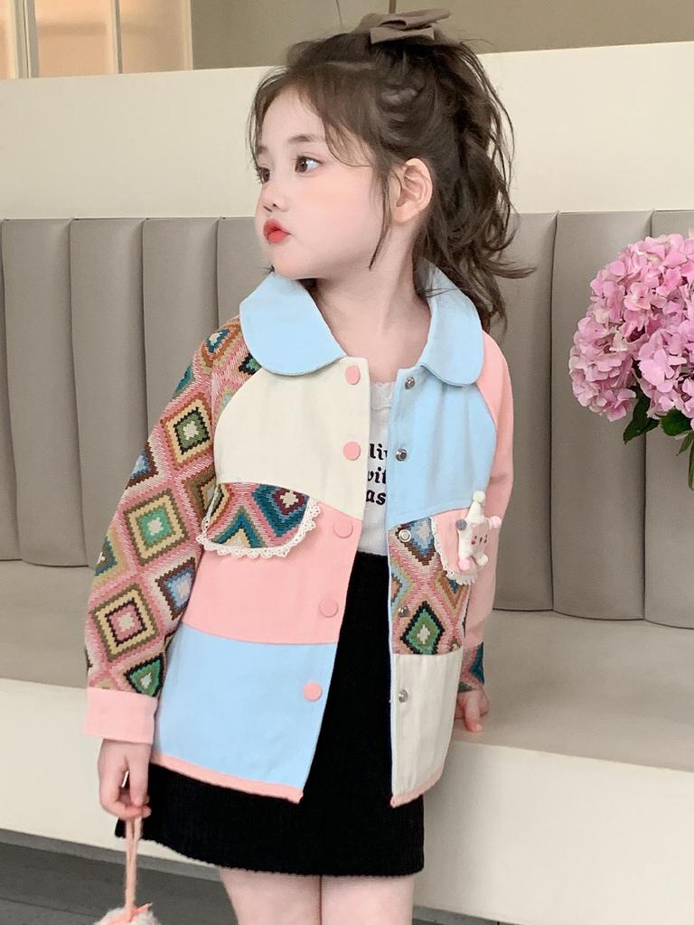 Mädchen Colorblock Jeansjacke - Trendige Frühling & Herbst Oberbekleidung für Kinder 2025
