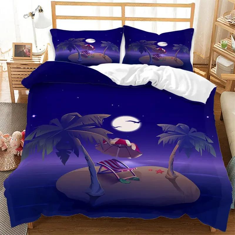 Comforter Summer Beach Hawaiian Vacation Style Seashell Starfish Bedding Set Microfiber Tropical Landscape Queen