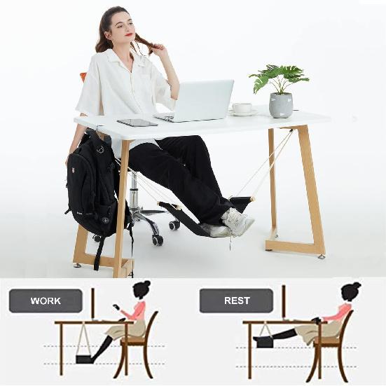 DMcore Canvas Foot Rest Hammock, Adjustable Mini Foot Rest Stand Under Desk Home Office … (Black)