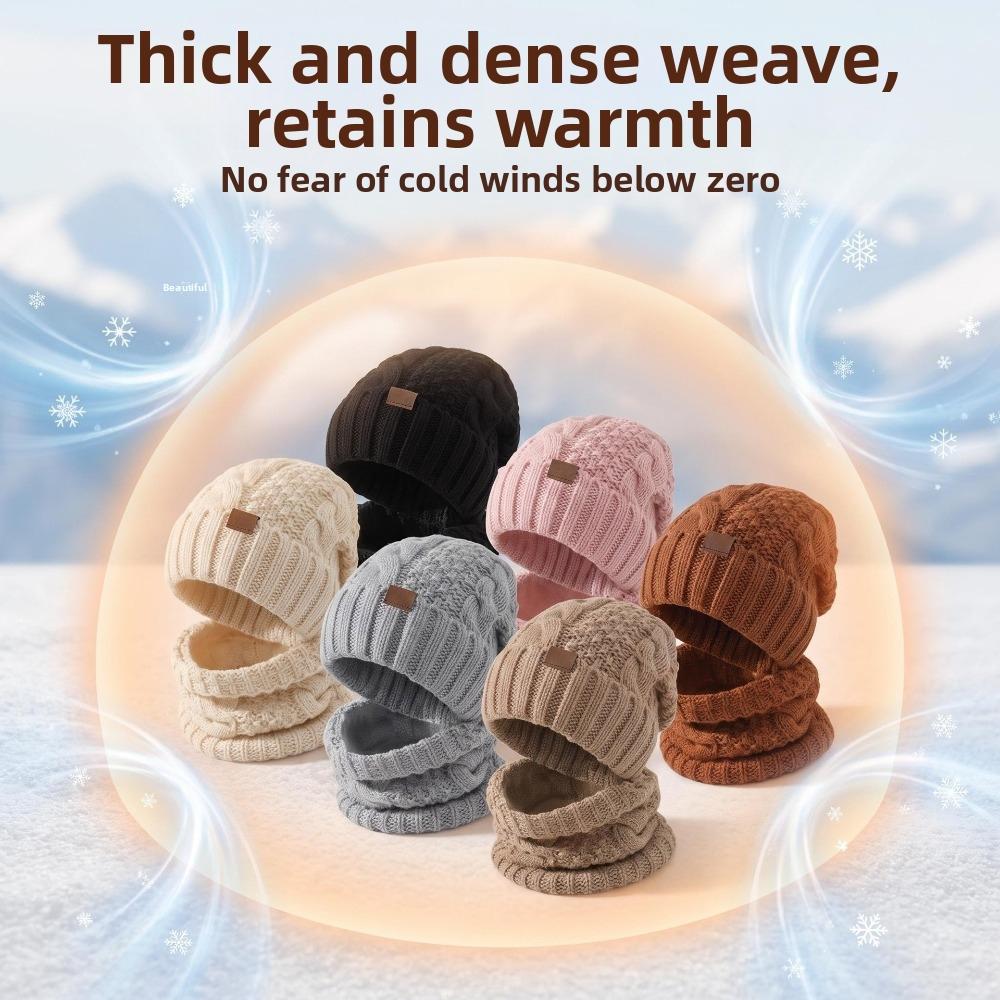 Cable Knit Knit Hat Scarf Set 2-Piece Set Thick Warm Beanie Hat Winter Cap Neck Warmer  Outdoor Use