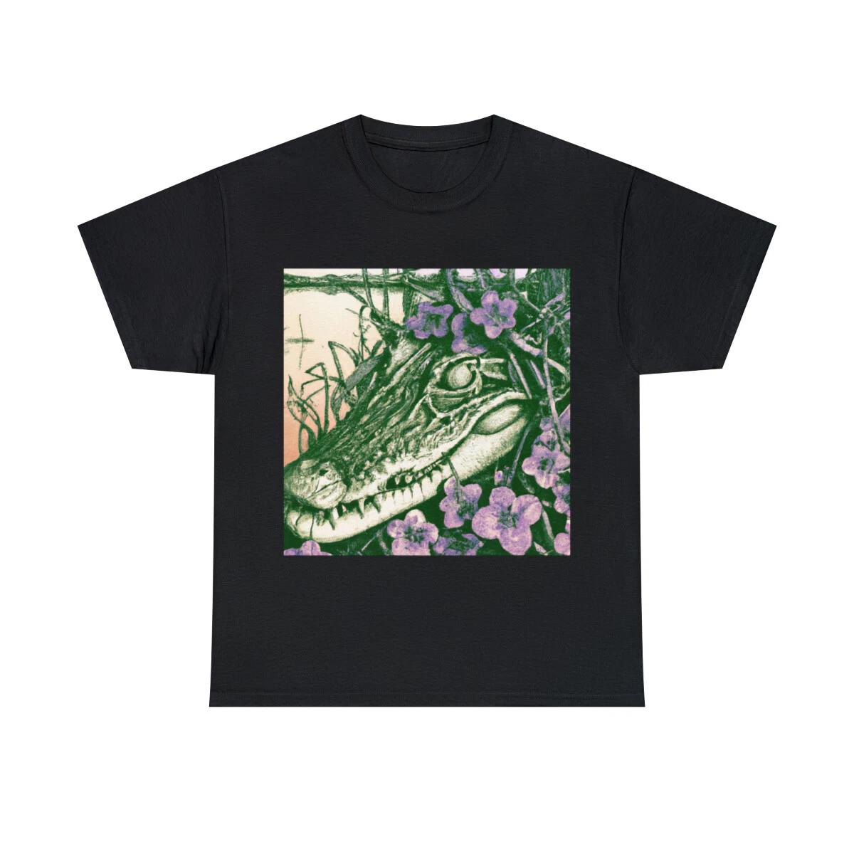 Vintage Style Nature T Shirt Unisex Adult Alligator Floral Animal Art Tee Retro M