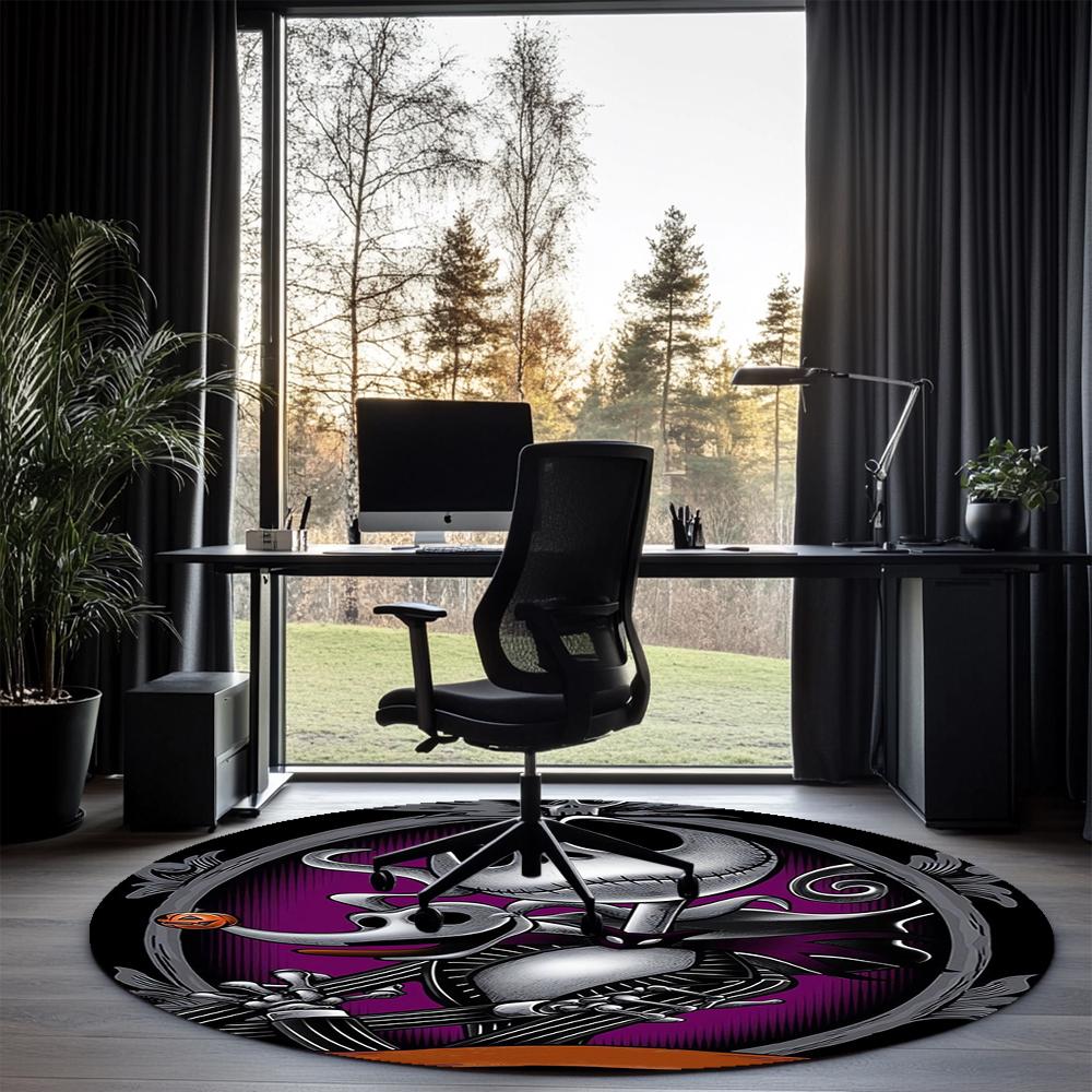 The Nightmare Before Christmas Printed Round Rug Carpet Chair Rug Area Rug Entryway Doormats,for Office Chair Living Room Bedroom Kitchen Room.