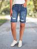 Dámské roztrhané skinny džínové šortky - Stylový praný denim, Perfektně padnoucí