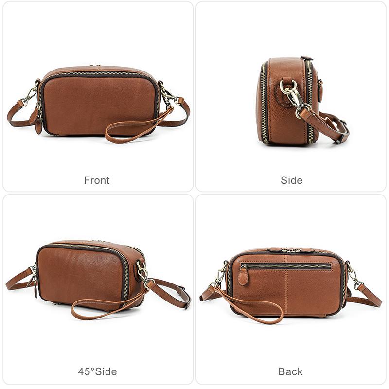 Genuine Leather Crossbody Bag For Women Fashion Casual Satchels Long Strap Sling Shoulder Bag Portable Zipper Handbag