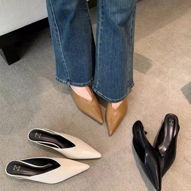 2025 Frühling Neue Marke Damen Slipper Spitzschuh Slip-On Damen Pantoletten Dünner Niedriger Absatz Outdoor Kleid Sandalen Schuhe