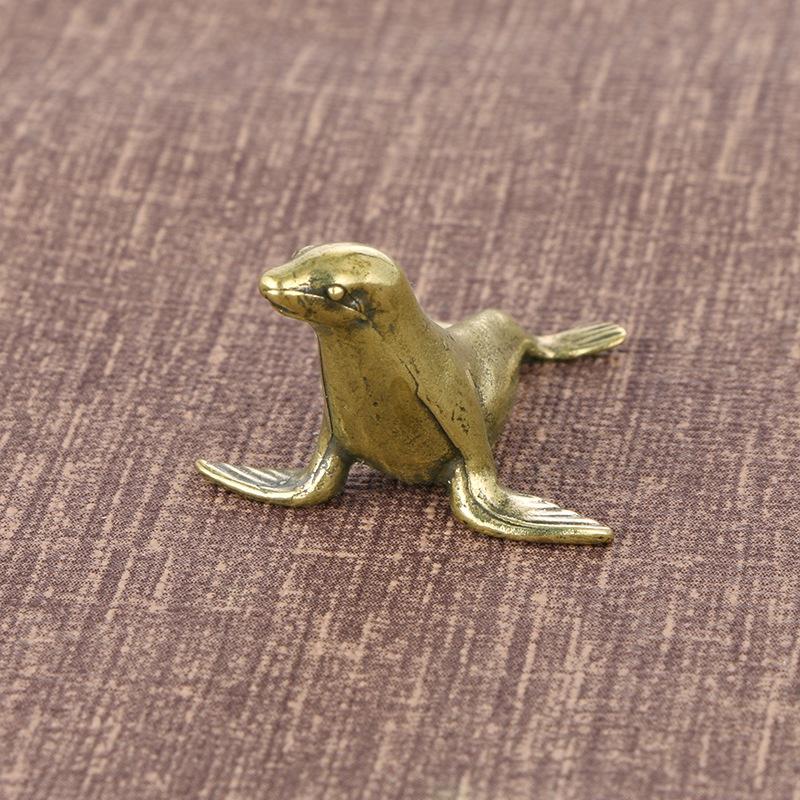 Vintage Pure Copper Cute Seal Figurines Miniatures Brass Animals Model Crafts Collection Ornaments