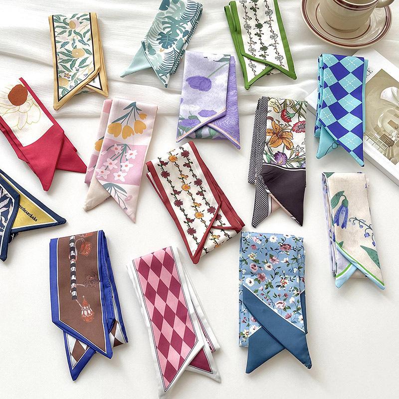New Luxury Brand Model Small Silk Scarf Women Hair Band Bag Handbag Handle Ribbon Scarf Band Neck Scarves Neckerchief