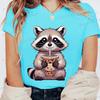 Summer Round Neck 3D Raccoon Pattern Print Top Fashionable Casual Short Sleeved Women's T-shirts