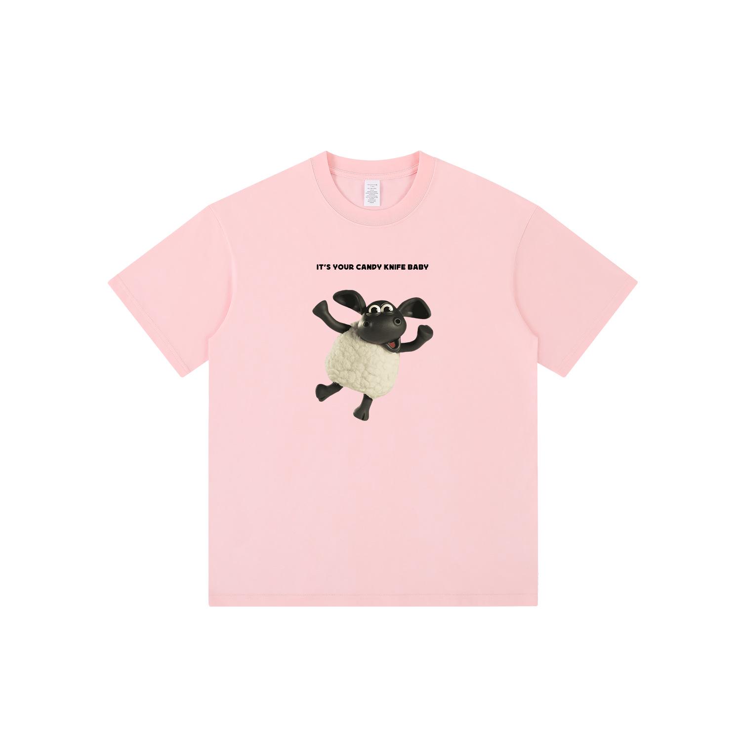 

Trendy Oversized Cartoon Lamb Print Unisex T-Shirt - Round Neck, Short Sleeve Double Extra Large розовый