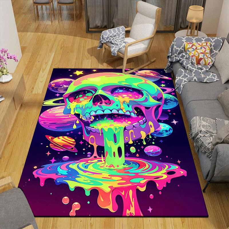 1pc Colorful Skull Design Area Rug - Soft, Anti-Slip, and Durable Gaming Room Decor for Bedroom