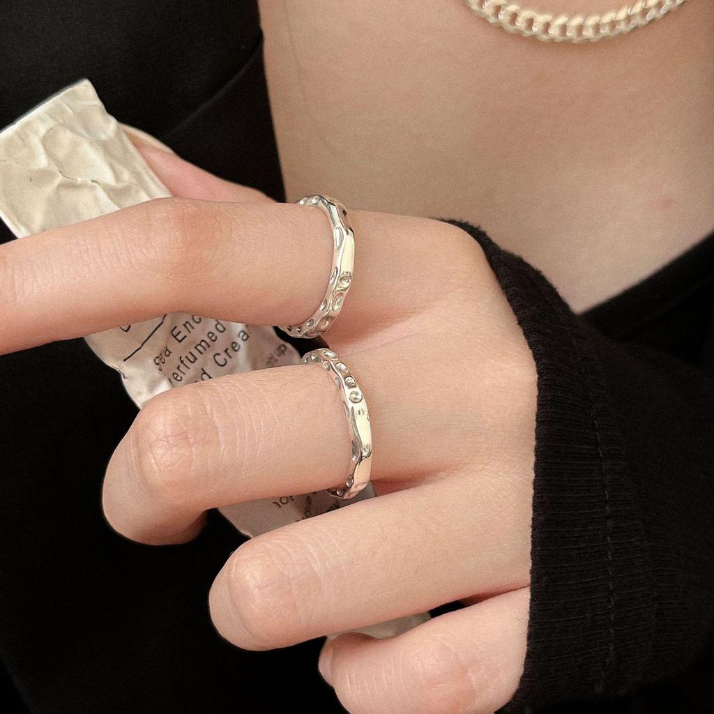 Yinruitai S925 Sterling Silver Textured Open Ring for Women - Vintage 2022 Design