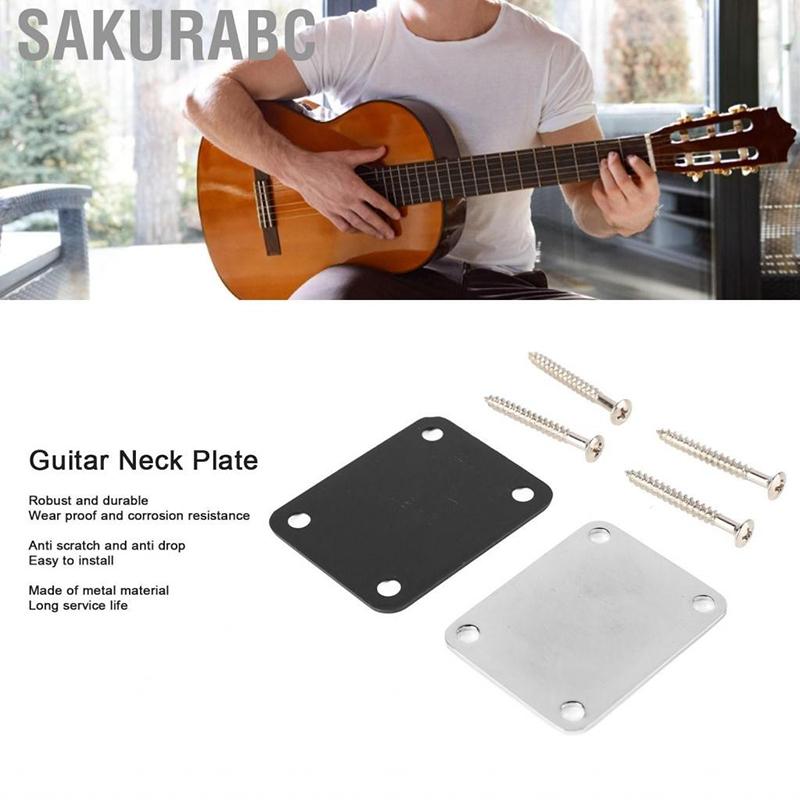 Guitar Neck Plate With Screws Square Neck Body Connection Steel Plate Gold Silver Black Retro Style Guitar Protector Suitable