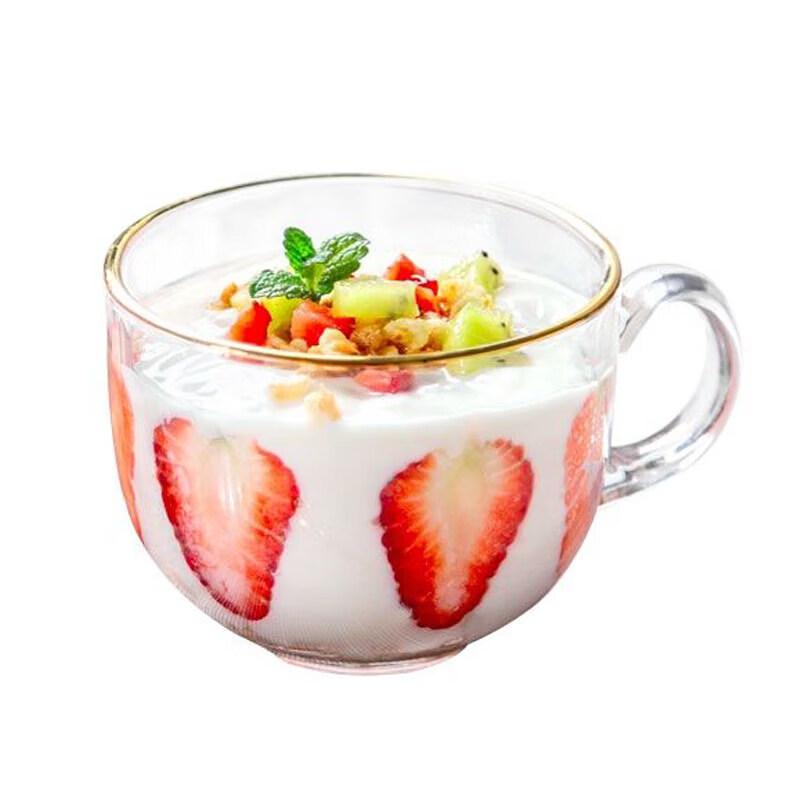 Large Capacity Heat-Resistant Glass Breakfast Mug with Lid and Spoon