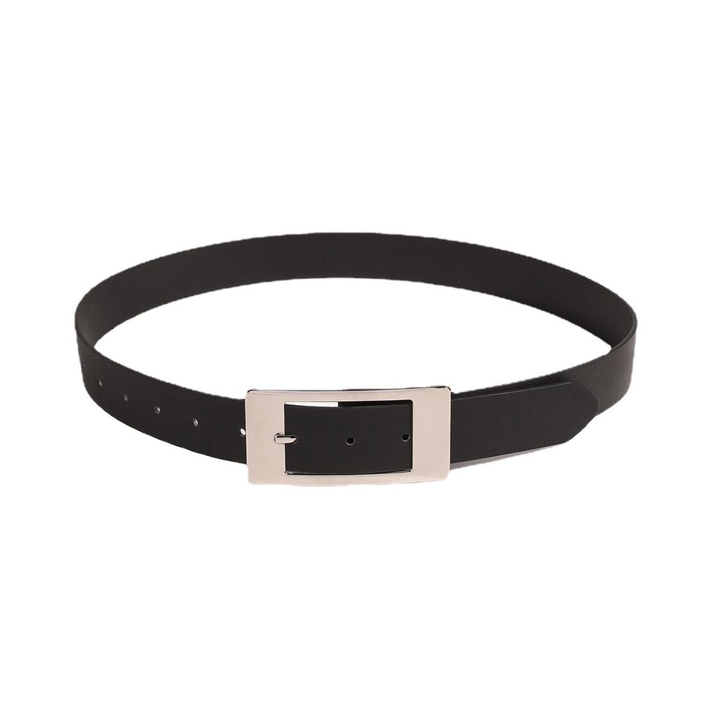 New Large Rectangular Buckle Basic Flat Plate Women's Belt PU Pin Buckle Fashionable and Versatile Women's Belt