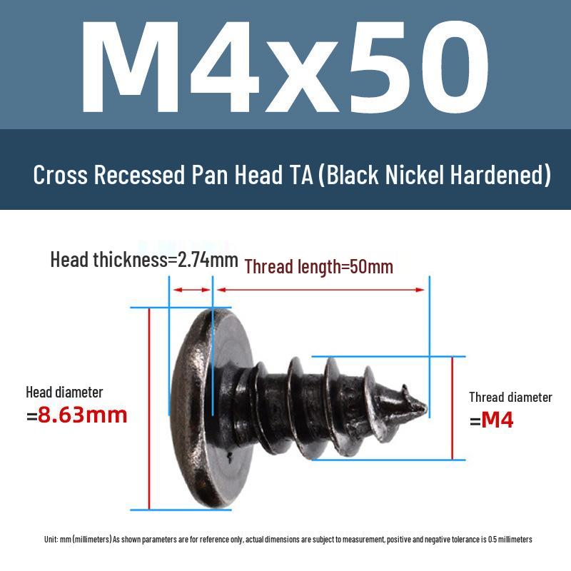 Yigu Black Nickel Hardened Phillips Flat Head Self-Tapping Screws M3-M5, Carbon Steel, Coarse Thread, Pointed Tail