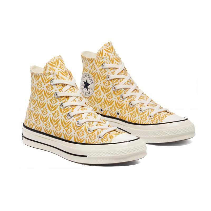 Converse Chuck Taylor All Star Trendy High-Top Canvas Shoes Women's Pale Yellow and White Print
