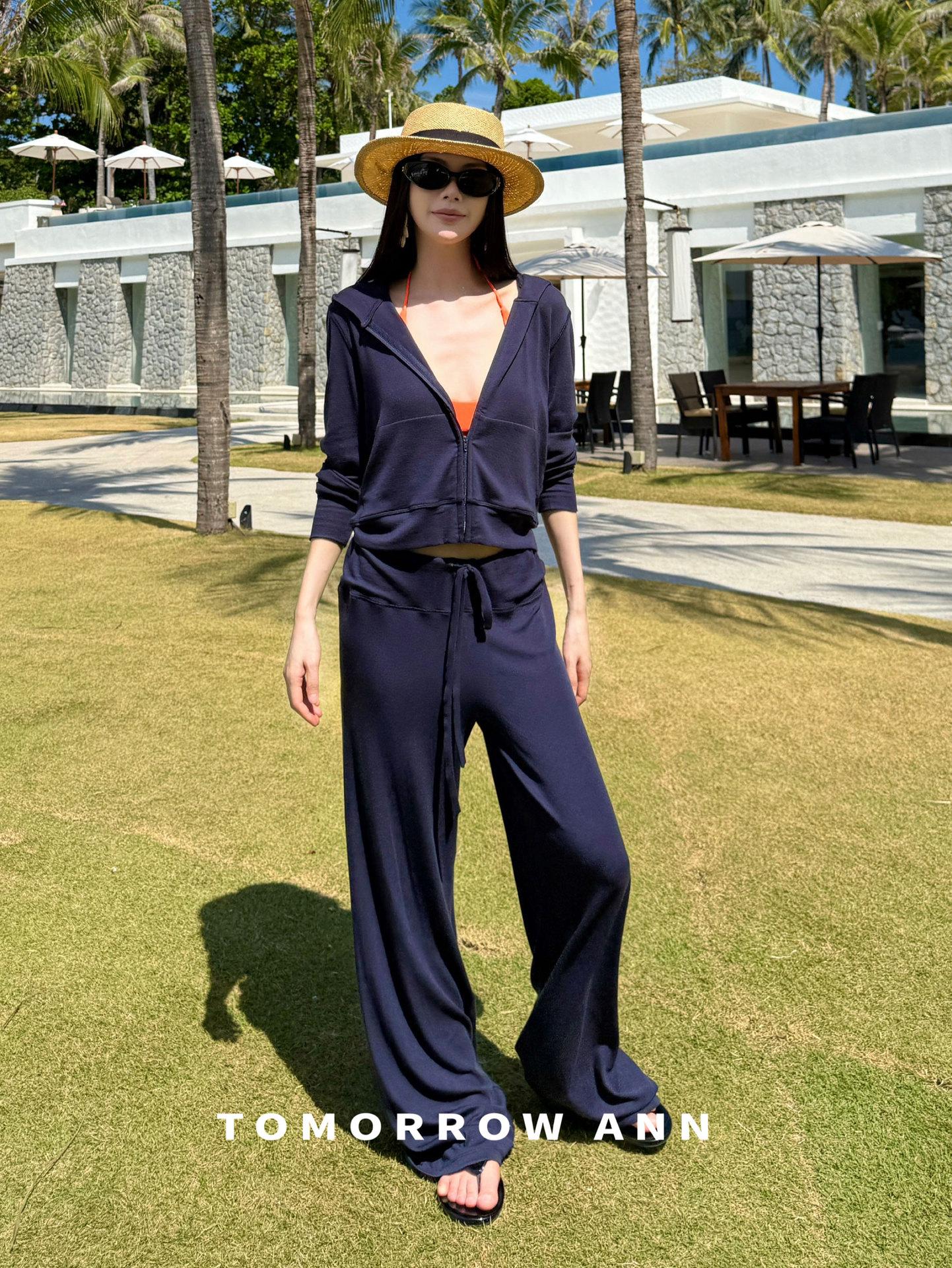 Tomorrow Ann Tencel Wool Drawstring Wide-Leg Pants - Women s Low-Waist Casual Slimming Long Pants S