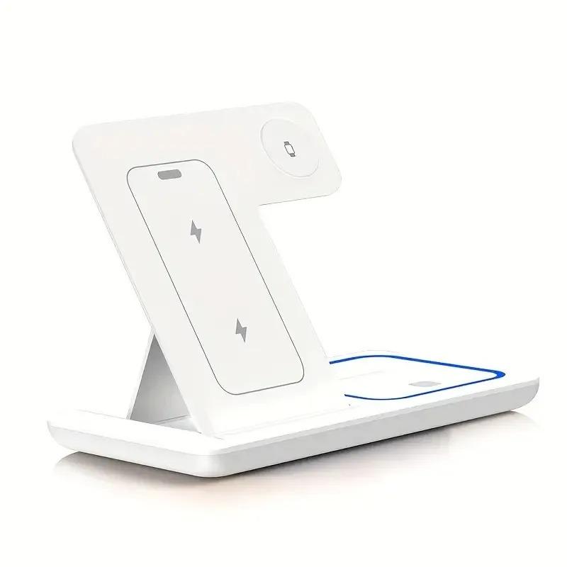 15W Fast Wireless Charger Stand 3 In 1 Foldable Charging Station For iPhone 15 14 13 12 11 Apple Watch 9 8 7 6 5 Airpods Pro