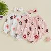 Citgeett Autumn Infant Baby Girls Set Long Sleeve Floral Print Ruffled Bodysuit Bow Headband Outfits Clothes
