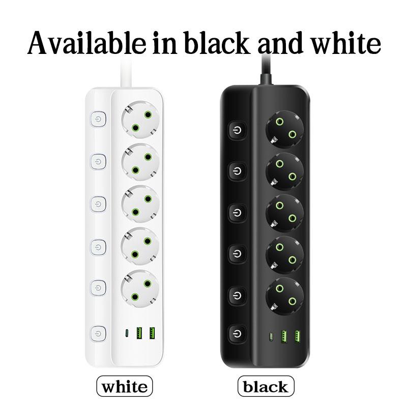 Intelligente Steckdosenleiste EU-Stecker AC-Steckdose Mehrfachsteckdose 2M Verlängerungskabel Elektrische Steckdose Netzwerkfilter Typ C PD Schnellladung