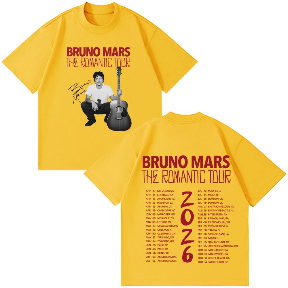 Rapper Bruno Mars Romantische Tour 2026 Grafik-T-Shirts Herren Damen Vintage T-Shirts Kurzarm Baumwolle Locker Hiphop Rundhals-T-Shirts