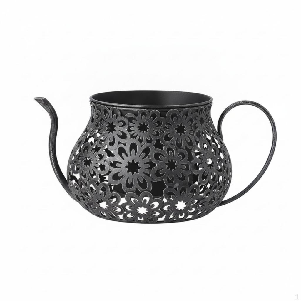 Metal Planter with Saucer Wrought Iron Look Decorative Flower Pot Vintage Style for Gardeners,