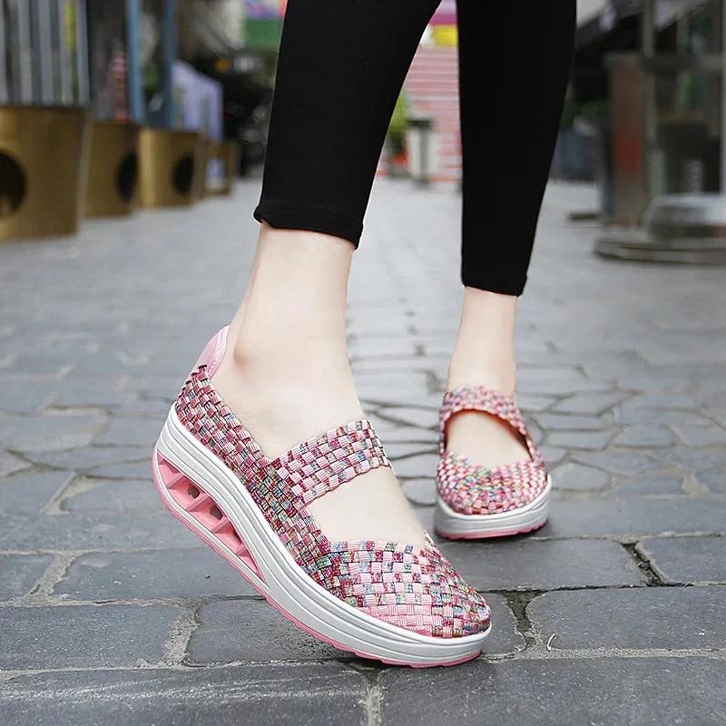 Fashion 2025 New Women's Shoes Hand Woven Casual Shoes Thick Bottom Breathable Single Sandals Slip-On Lazy Travel Shoe Chaussure Femme