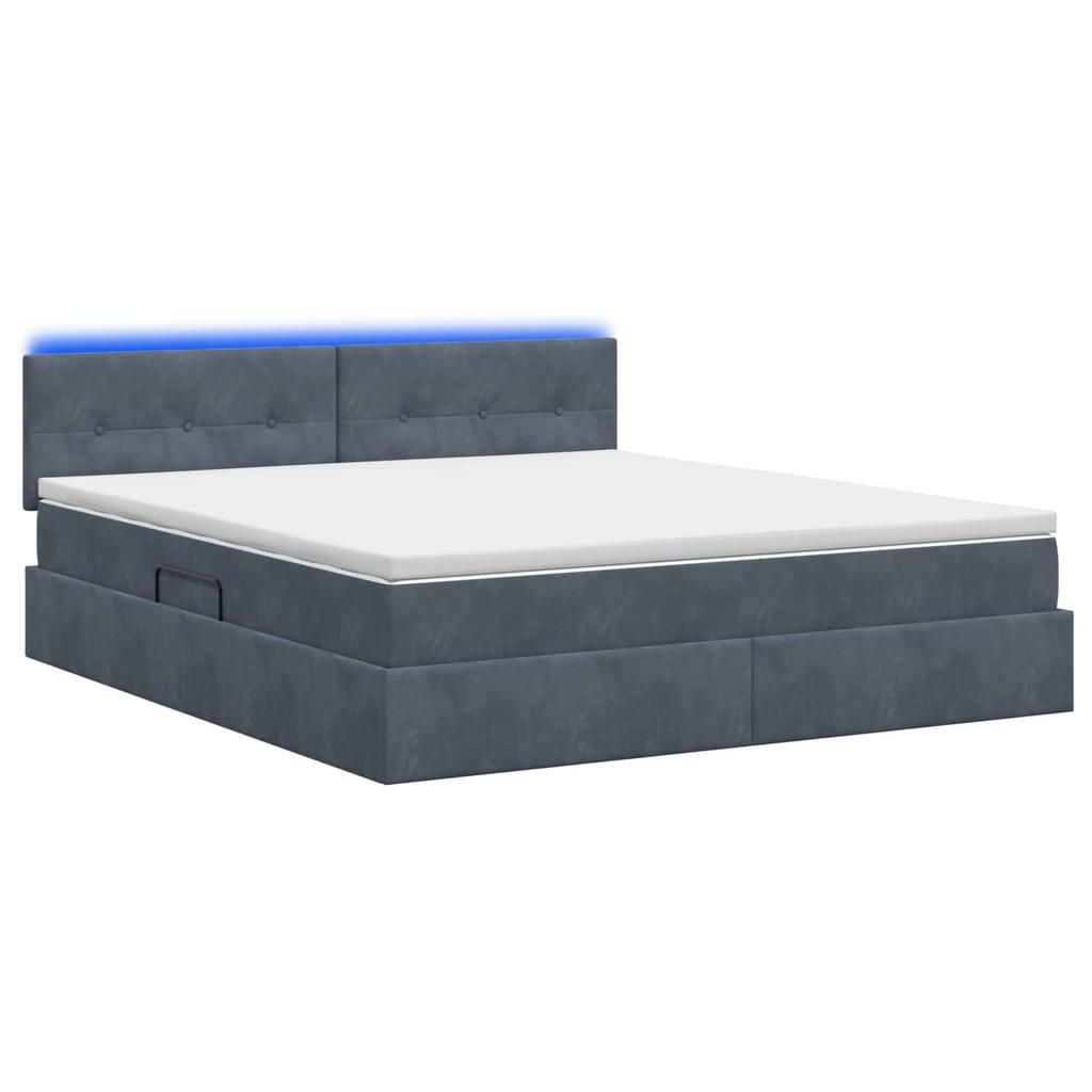 LED Storage Bed with Mattress Dark Grey 180 x 200 cm Velvet