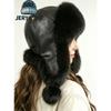 JERYAFUR Women White Ushanka Trapper Hat, Faux Fur Ear Flap with Pom Poms Warm Ladies Winter Cap for Snowy Cold Weather