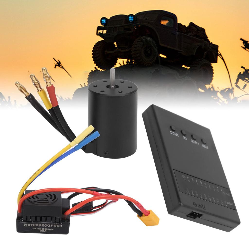 3650 3600KV Brushless Motor with 60A ESC and Programmer Card, Waterproof, for RC Cars, Compatible with 1/8 and 1/10 Scale Electric Remote Control Cars
