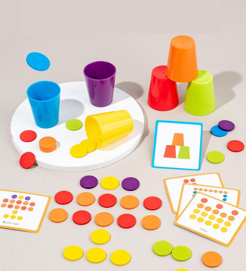 Color Classification And Stacked Cups Game, Wooden Coin Throwing Toy, Color Cognitive Toys, Exercise Hand Eye Coordination