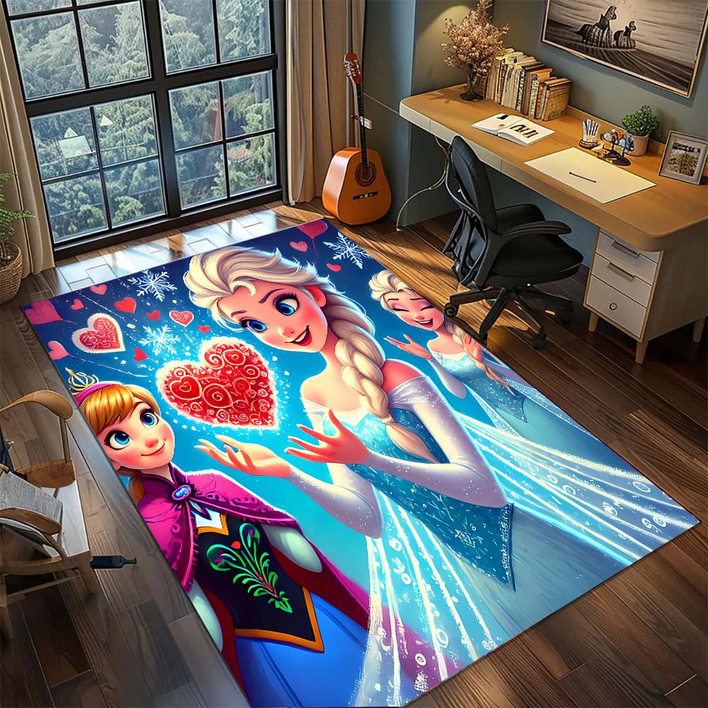 The Snow Sisters: Elsa and Anna Rug Carpet Large Area Rug Non Slip Washable Floor Mat Gamer Room Bedroom Home Decor