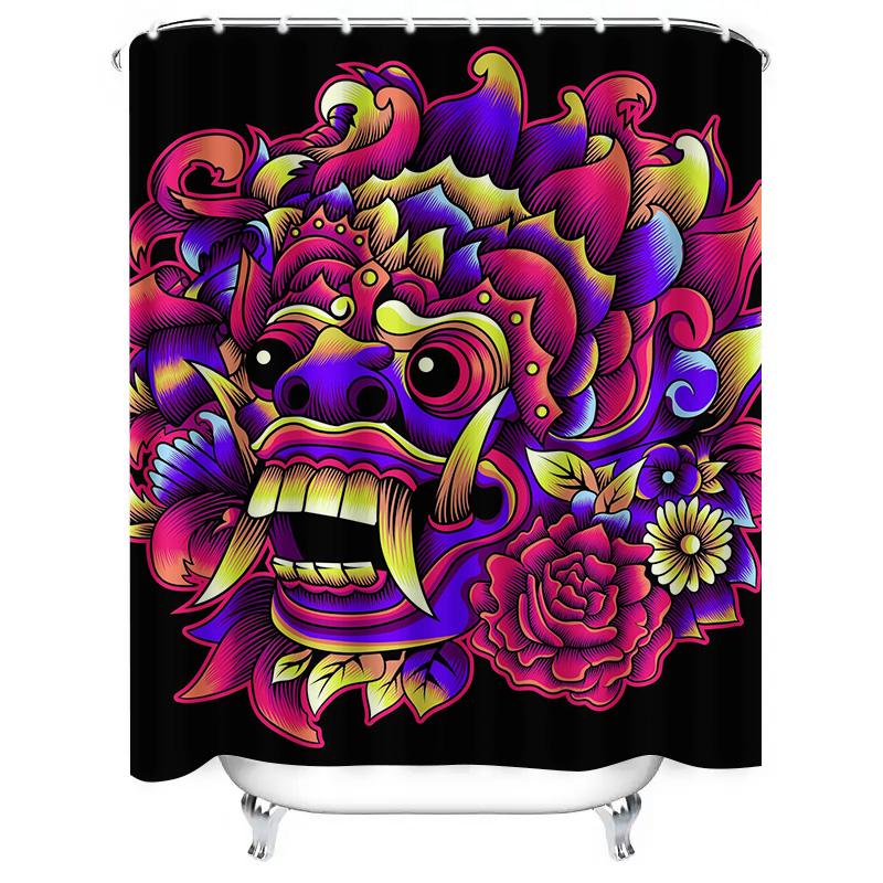 Tuniu Vibrant Balinese Demon Shower Curtain Unique Decorative Curtain For Bathroom Decor