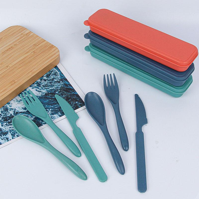 3 adet Buğday Samanı sofra seti Bıçak Çatal Kaşık Öğrenci Taşınabilir Sofra