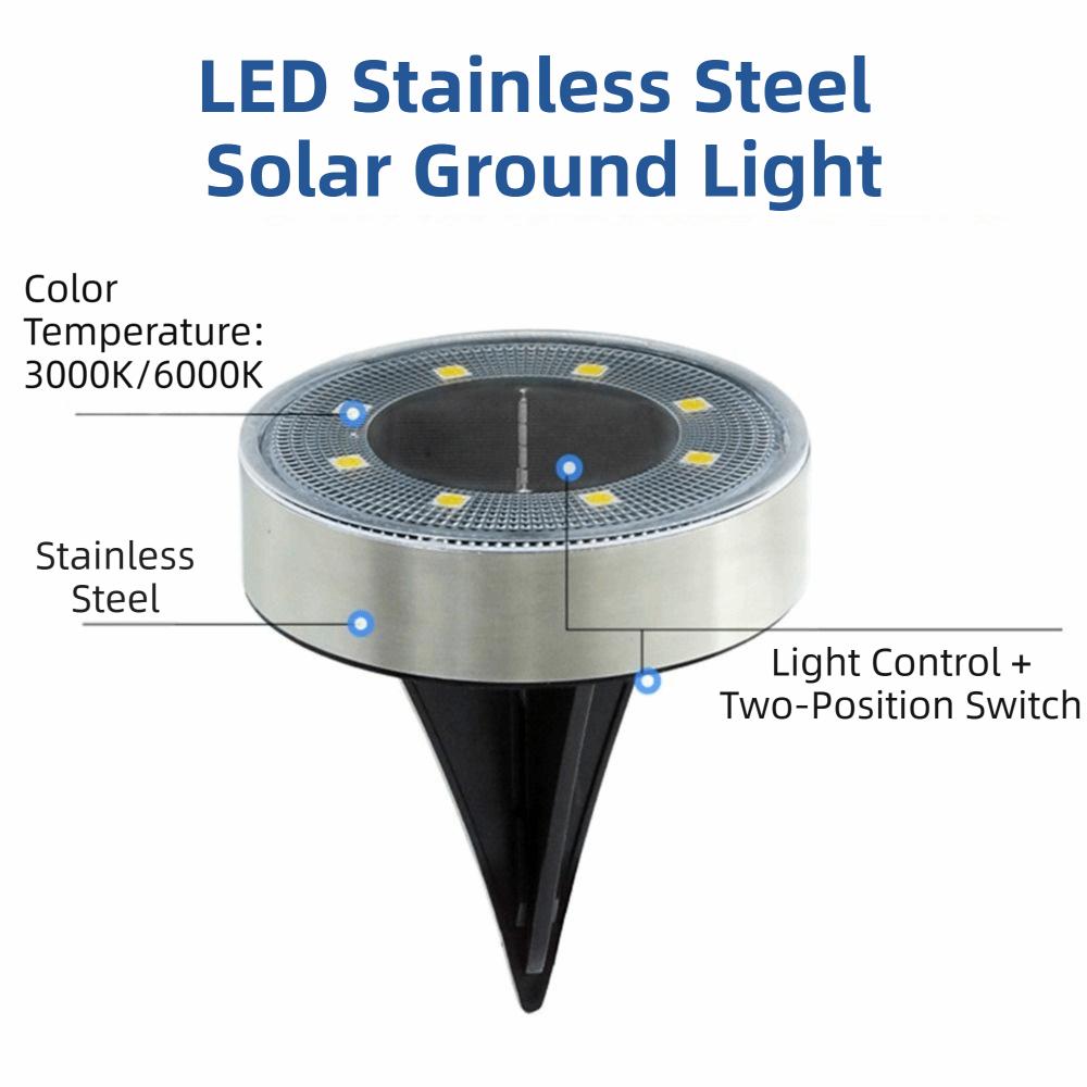 8 LED Outdoor Solar Light Solar Powered IP68 Waterproof Buried Garden Light Stainless Steel Auto on/Off LED Ground Lamp