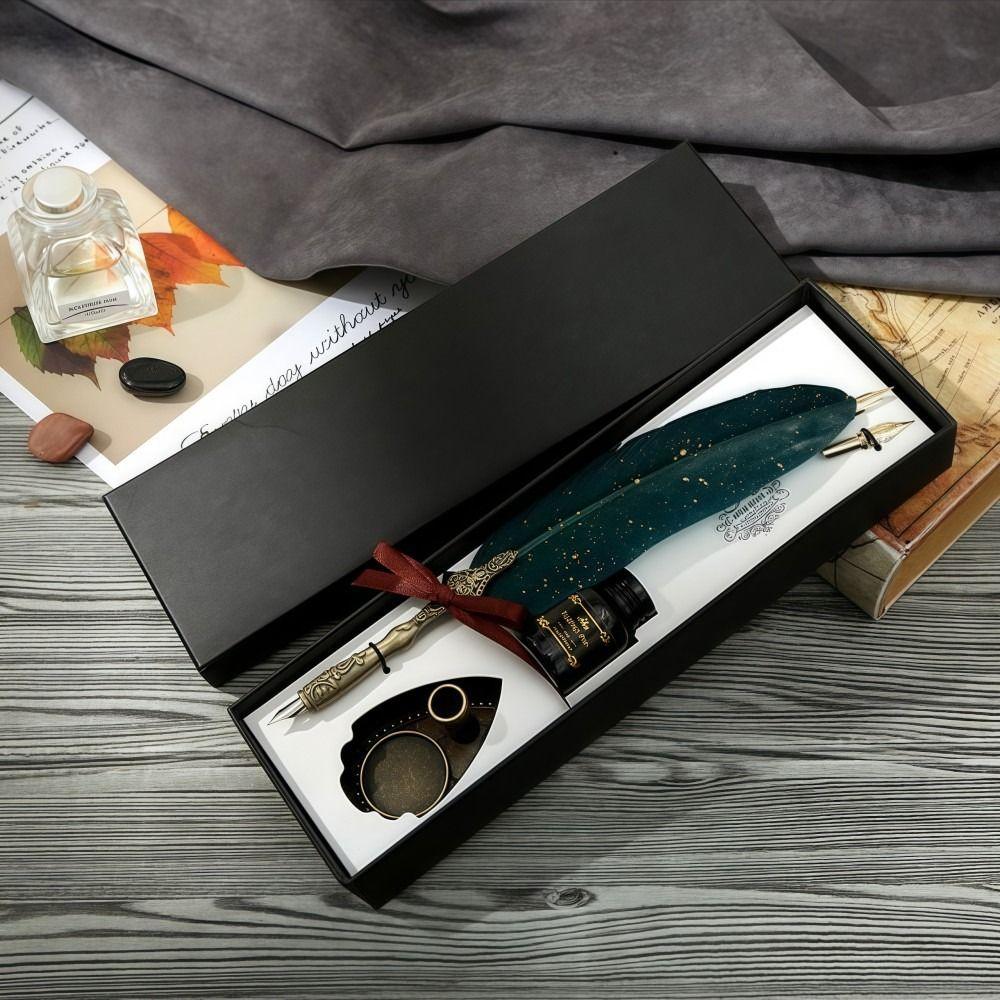 Vintage Pen and Ink Set Lightweight Gift Box Feather Calligraphy Pen 15 Ml Ink Exquisite Design Fountain Pen Set Office Gifts