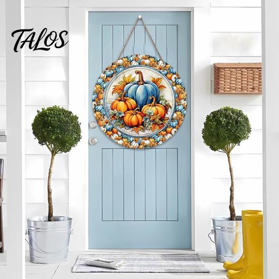 Harvest Festival Party Supplies Welcome Sign for Front Door, Rustic Wooden Hanging Pumpkin Art Entryway with Hemp Rope, Autumn Plaque Fall Porch