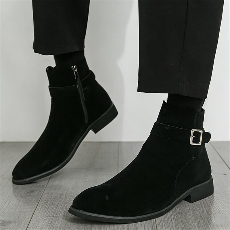 Winter Designer New Men's Pointed Toe Business Leather Casual Chelsea Ankle Boot Male Brogues High Top Shoes Zapatos Hombre