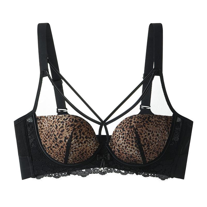 Sexy Mesh Bra for Women Thin Top Support Gathering Underwear Anti-sagging Leopard Print Bra for Women Push Up Bra