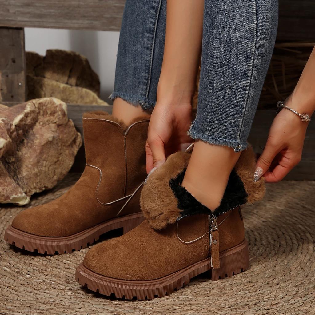 Fashion Women Snow Boots Warm Fashion Designer Platform Boots 2025 New Non-slip Short Plush Flats Shoes Women Comfortable Retro Boots